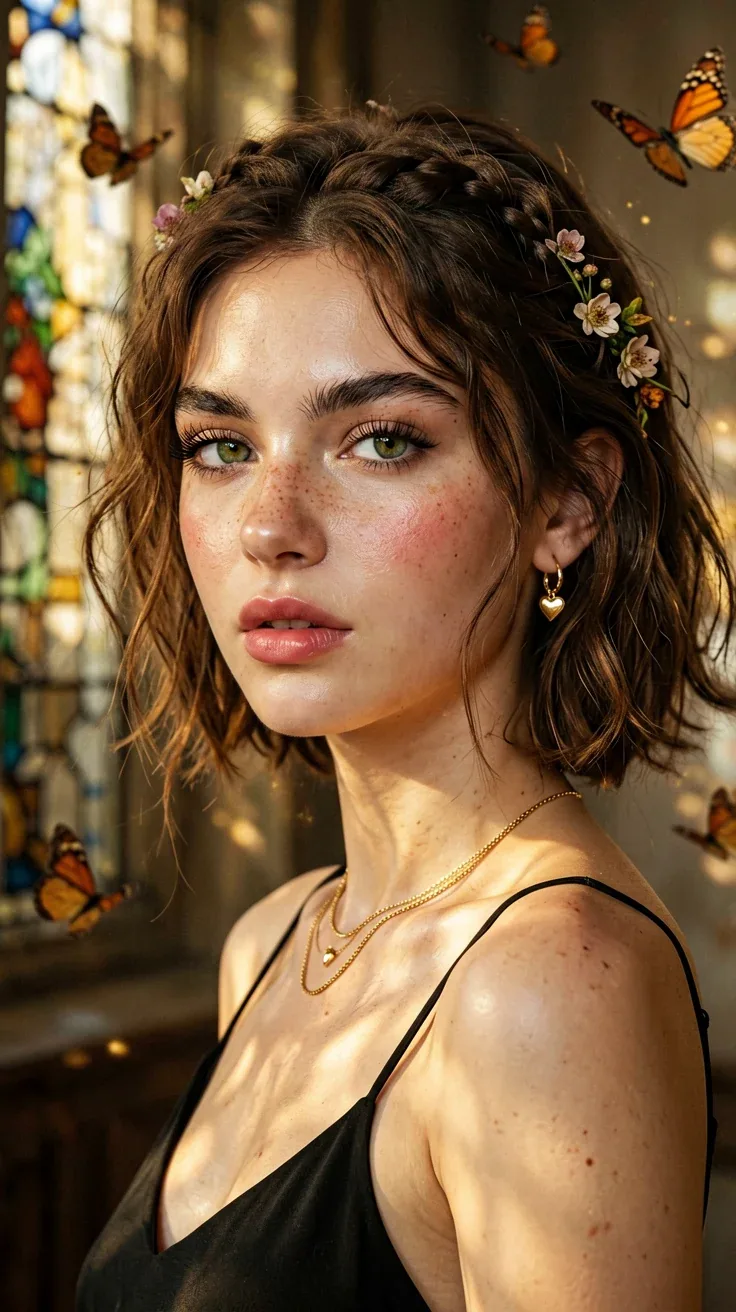 A hyper-realistic fashion portrait of a striking young woman captured in a close-up shoulder-up composition, … - AI提示词参考图，来自西西提示词