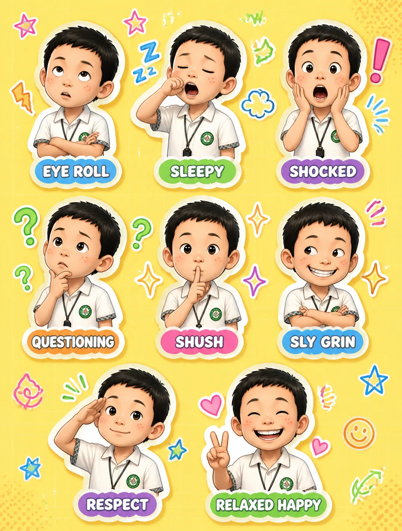 Using the attached character image as the reference, create a fun sticker-sheet style illustration that turns… - AI提示词参考图，来自西西提示词