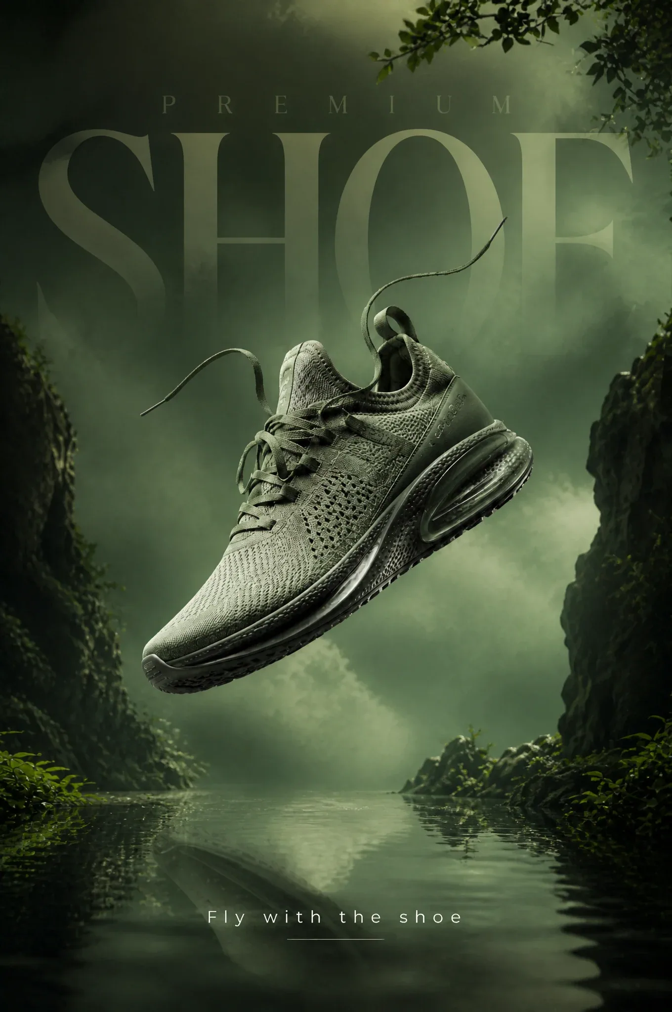 make an breathtaking, luxury, photorealistic commercial ad of shoe, big font text prefectly blend with backgr… - AI提示词参考图，来自西西提示词