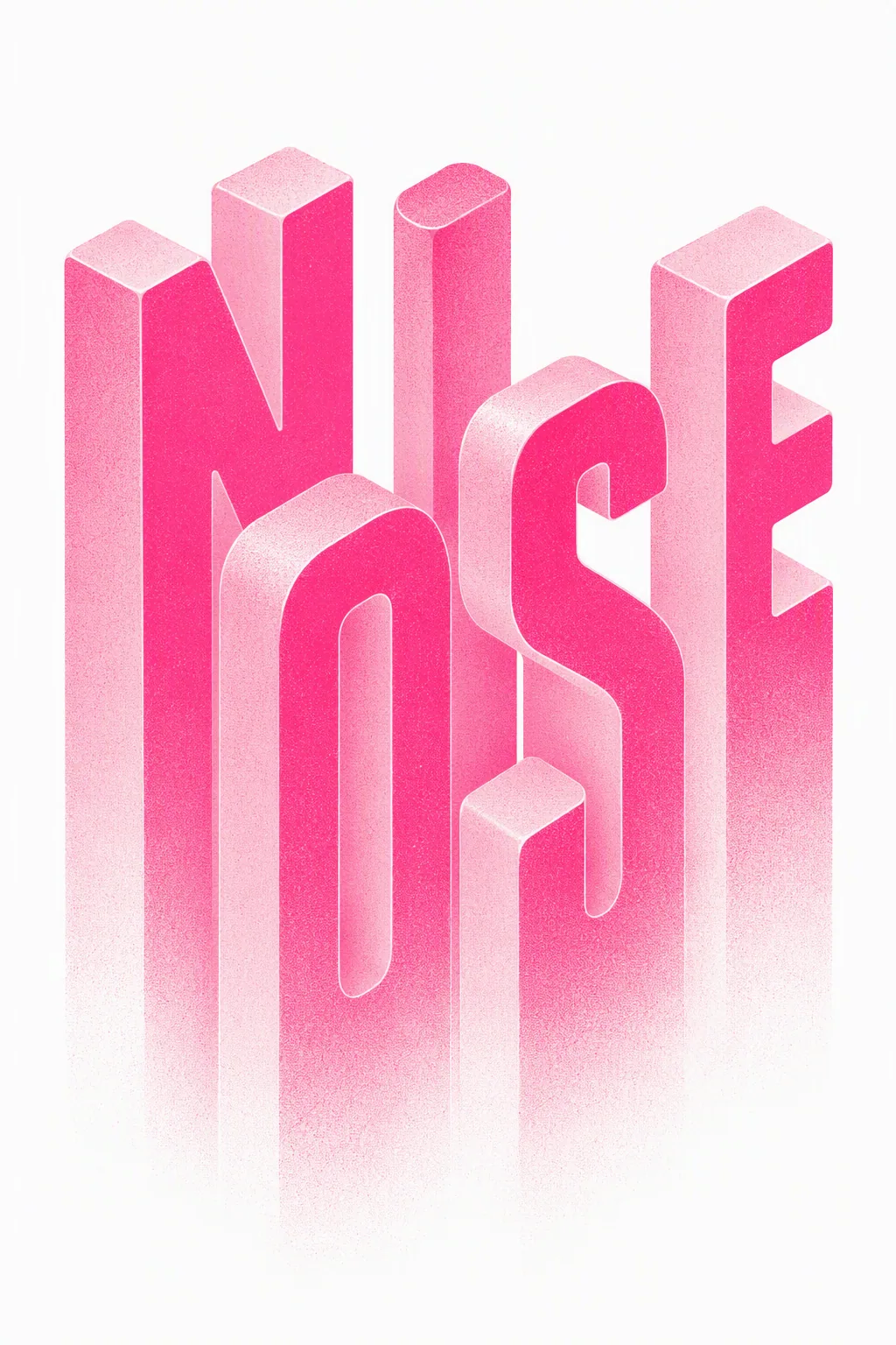 Minimal isometric typographic poster on a pure white background, featuring the exact uppercase word “NOISE” b… - AI提示词参考图，来自西西提示词
