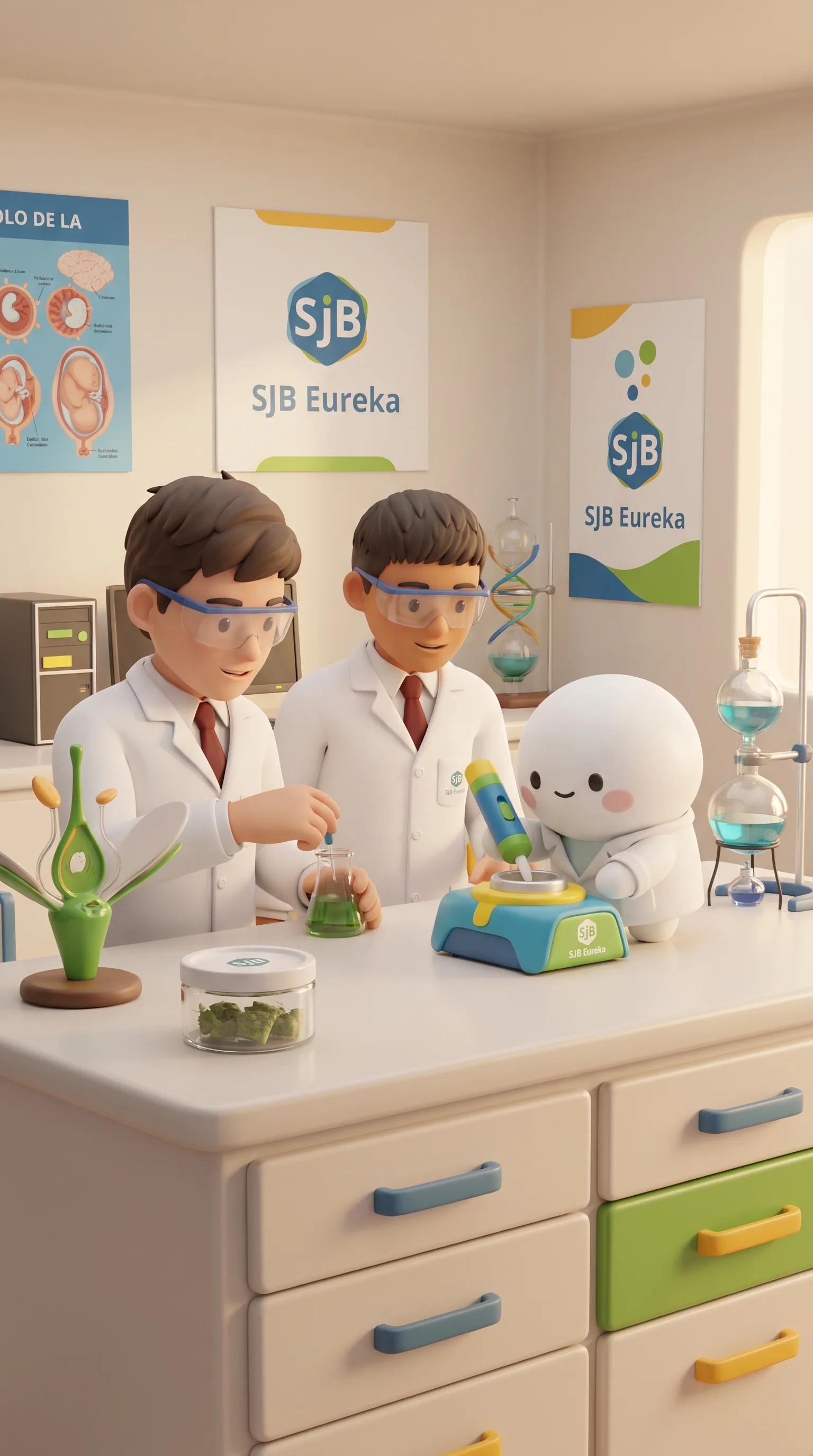 Una escena original y real en 3D suave promocionando [SJB Eureka. Un personaje adorable y redondo de piel bla… - AI提示词参考图，来自西西提示词