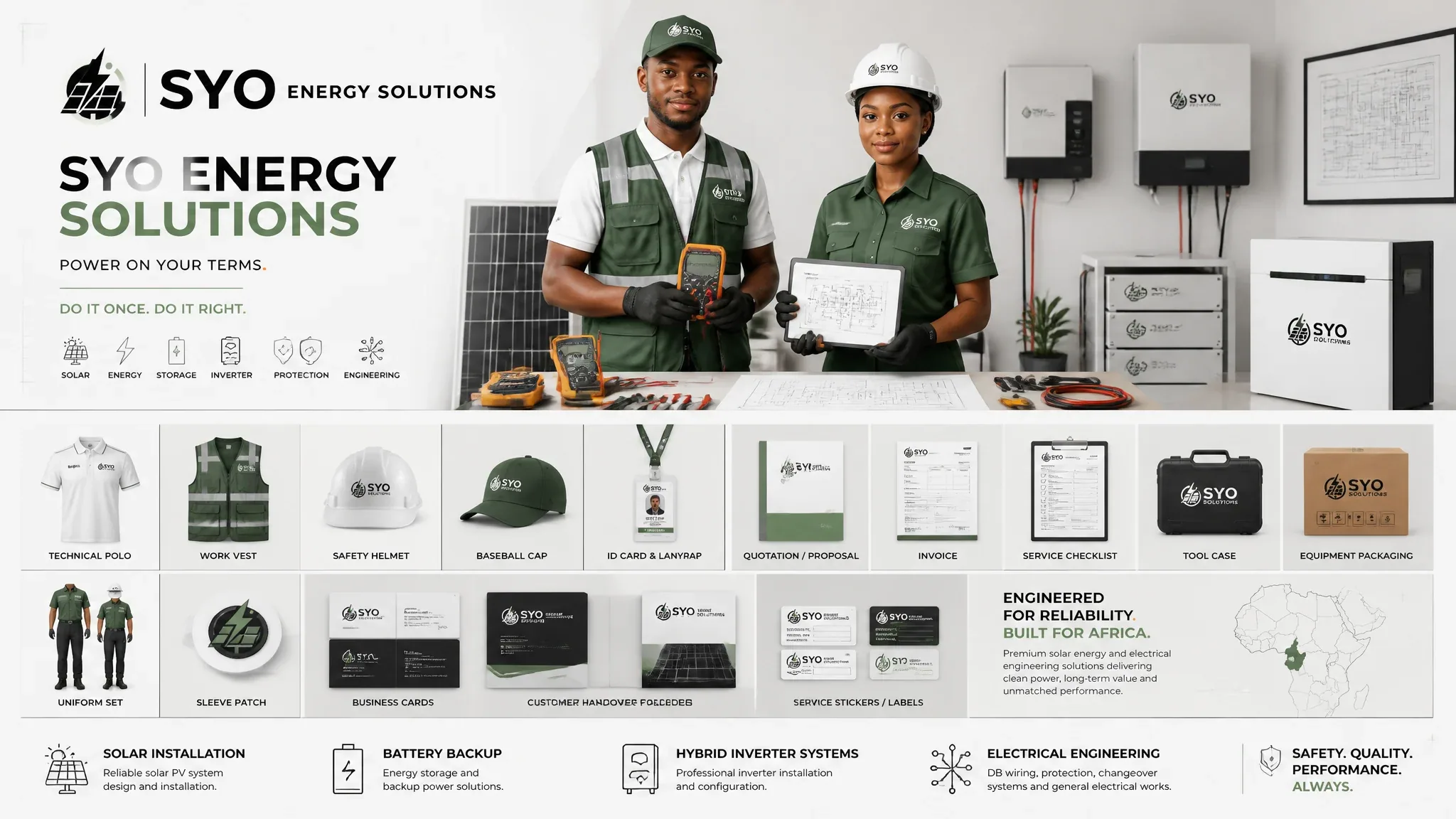 SYO ENERGY SOLUTIONS — PREMIUM BRAND VI / WORKWEAR & SERVICE MATERIALS PRESENTATION BOARDCreate a premium com… - AI prompt reference from CC Prompt Galaxy