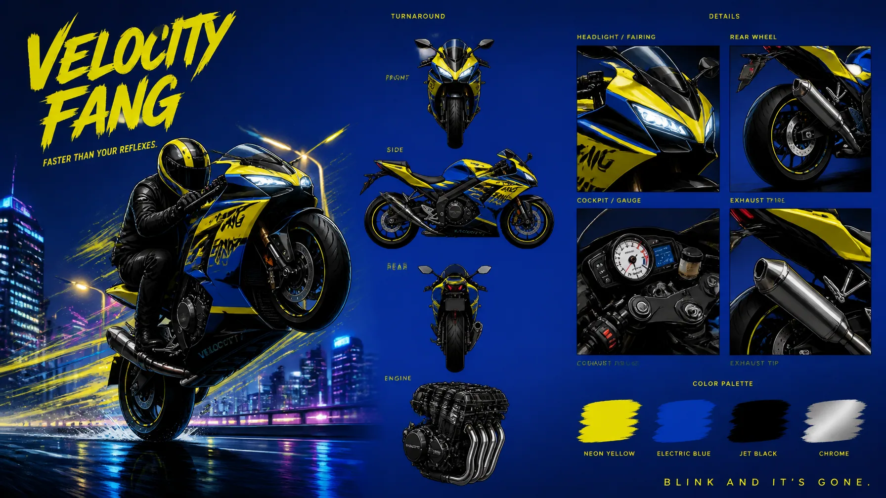 Create a premium cinematic vehicle bible sheet for a sport bike named VELOCITY FANG. Use the uploaded referen… - AI prompt reference from CC Prompt Galaxy