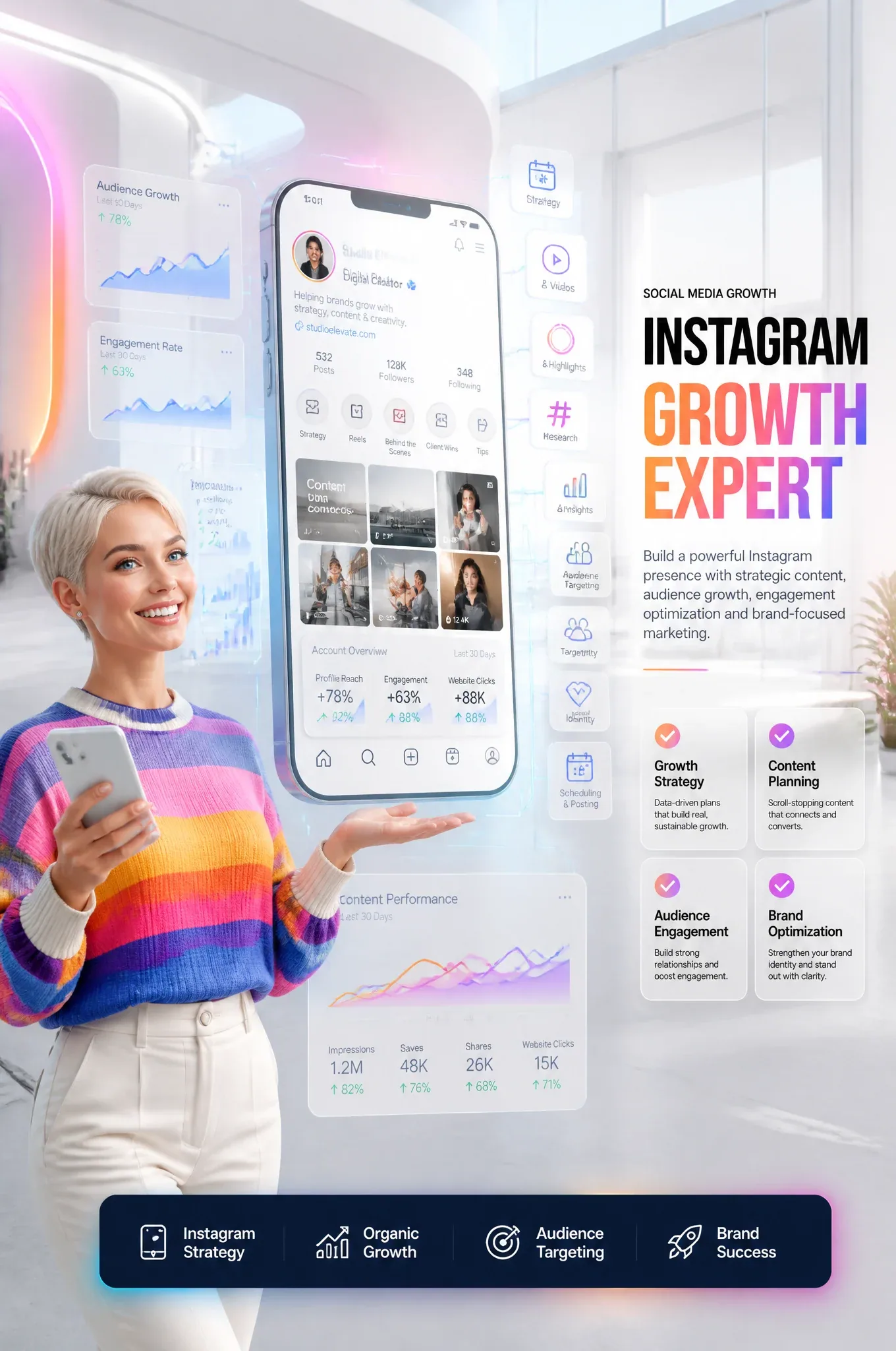 TURN FOLLOWERS INTO CUSTOMERSAspect Ratio: 2:3Create a premium commercial advertising illustration for an Ins… - AI提示词参考图，来自西西提示词