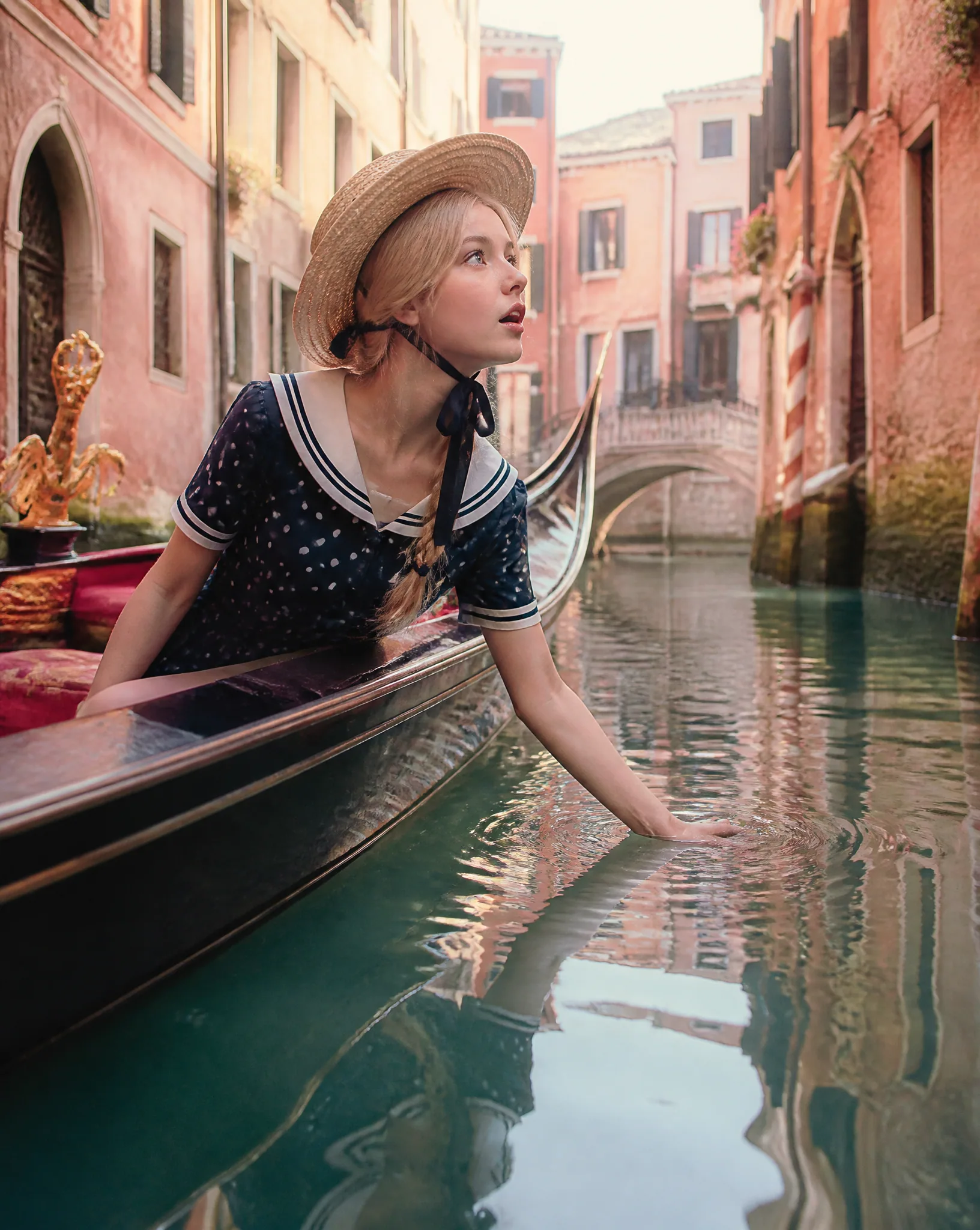 A super cute image based on the attached photo in Venice, Italy.Location: On a gondola gliding through a narr… - AI prompt reference from CC Prompt Galaxy