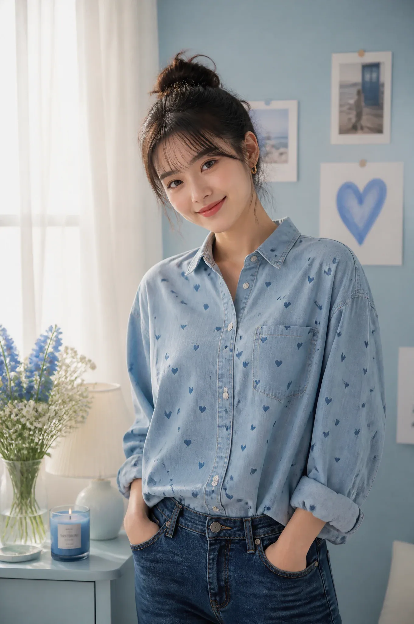 A medium portrait of a charming young East Asian woman in her early 20s with a gentle smile and a slight head… - AI提示词参考图，来自西西提示词