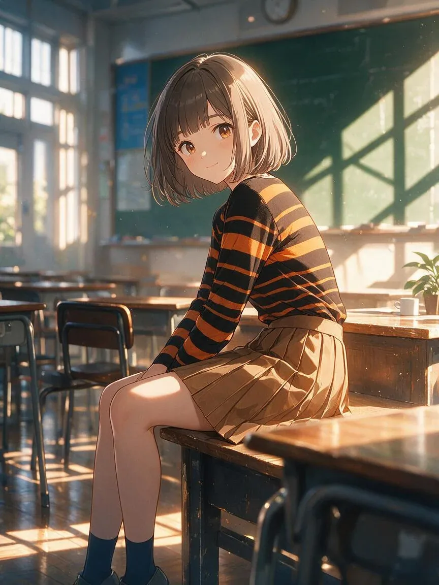 Subject and action High-detail anime character portrait of a young woman with chin-length ash-brown bob hair … - AI提示词参考图，来自西西提示词