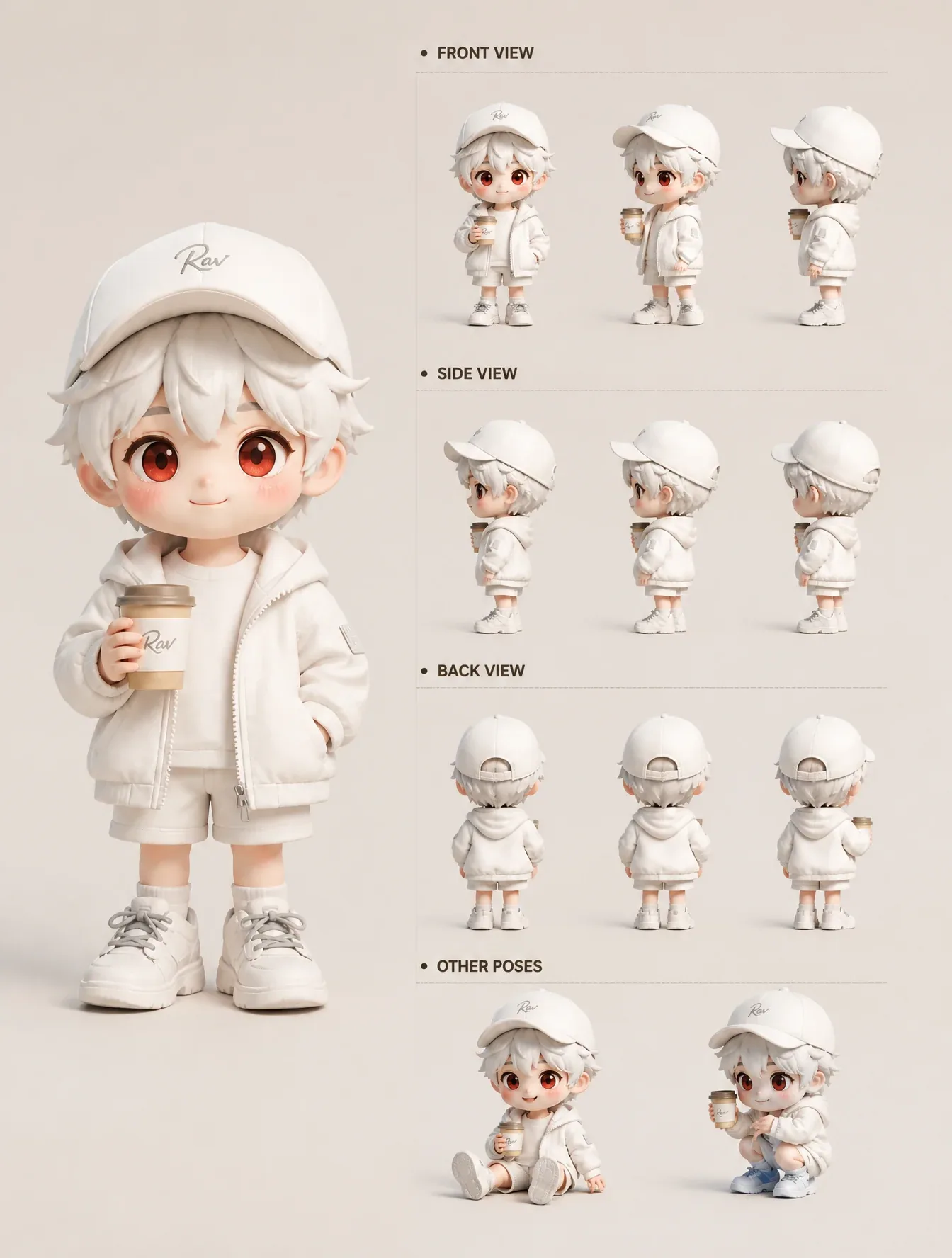 A cute 3D chibi character model sheet, Pixar/Disney-style rendering, adorable stylized boy with oversized hea… - AI prompt reference from CC Prompt Galaxy