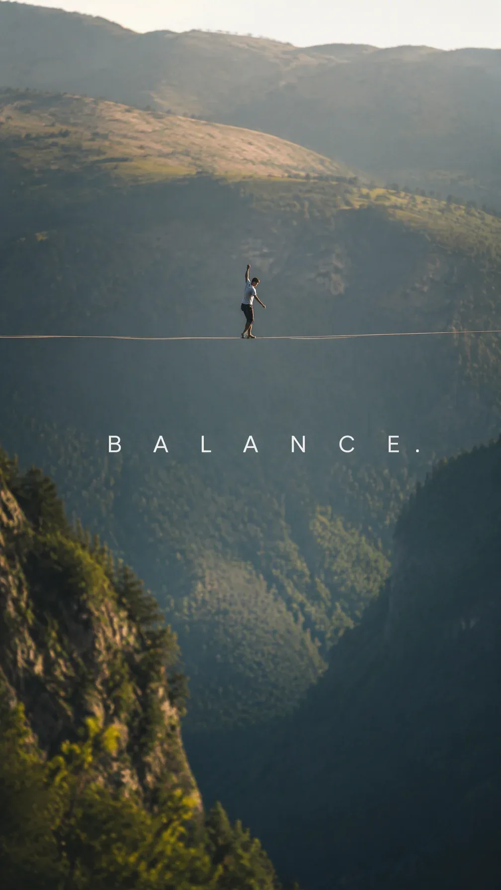 Create a premium 9:16 outdoor sports editorial.Main Subject: Young male slackline athlete balancing high abov… - AI提示词参考图，来自西西提示词