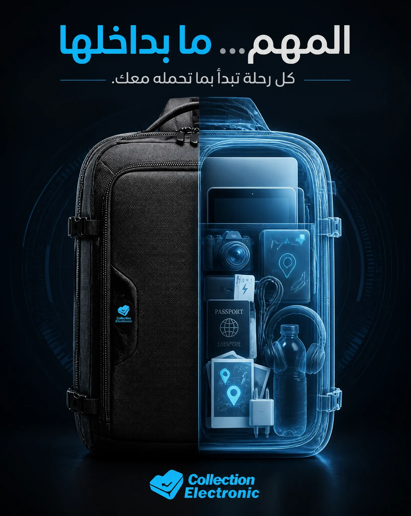 Create a premium commercial advertising poster for Facebook (4:5 portrait ratio).Use the backpack from the pr… - AI提示词参考图,来自西西提示词