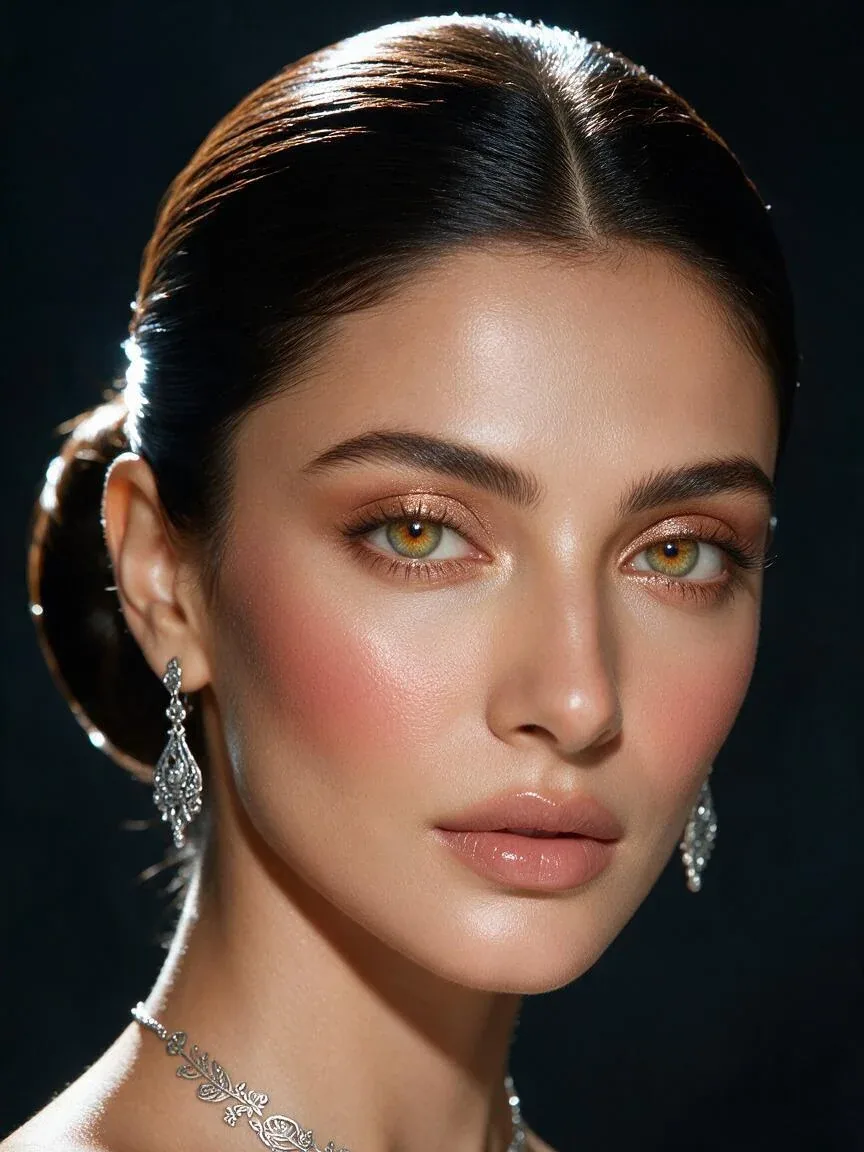An extreme close-up beauty portrait focusing on the face and neck of a beautiful young adult Pakistani woman.… - AI提示词参考图，来自西西提示词