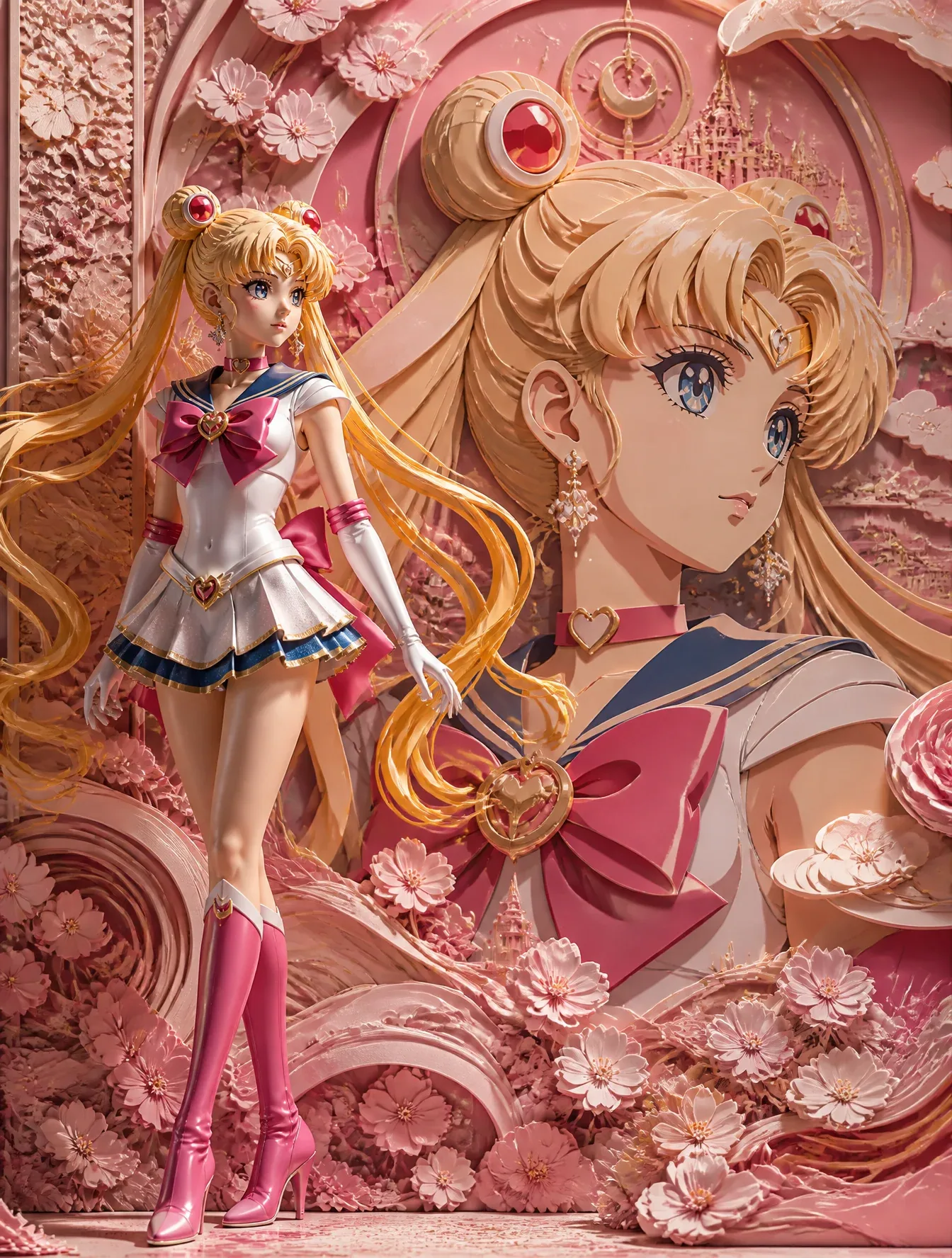 Create an ultra-photorealistic luxury editorial inspired by premium anime and handcrafted layered papercraft … - AI提示词参考图，来自西西提示词