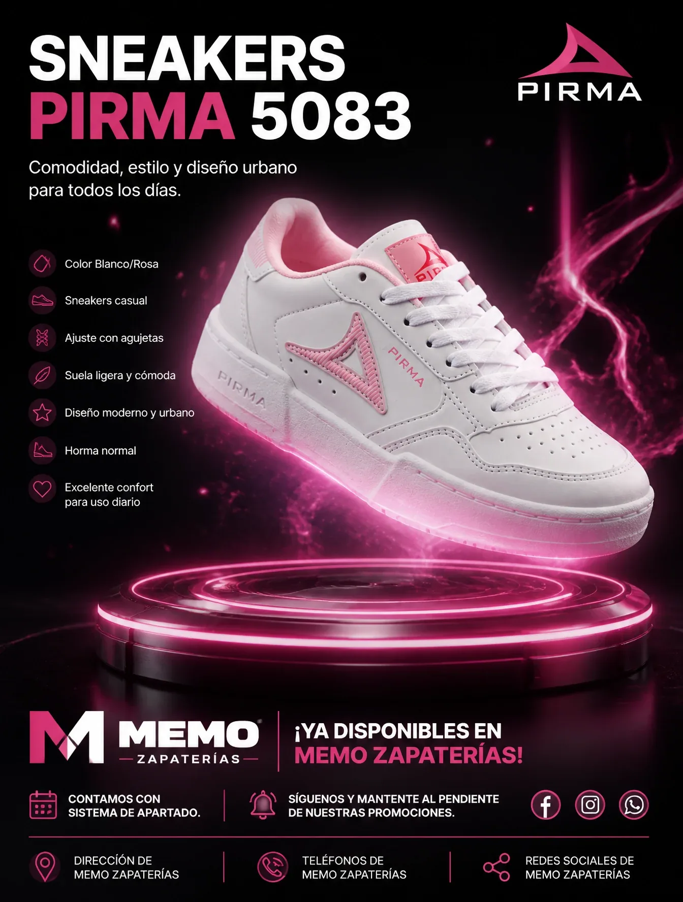 Ultra realistic premium commercial advertisement featuring the original PIRMA 5083 sneakers (White/Pink) floa… - AI提示词参考图，来自西西提示词