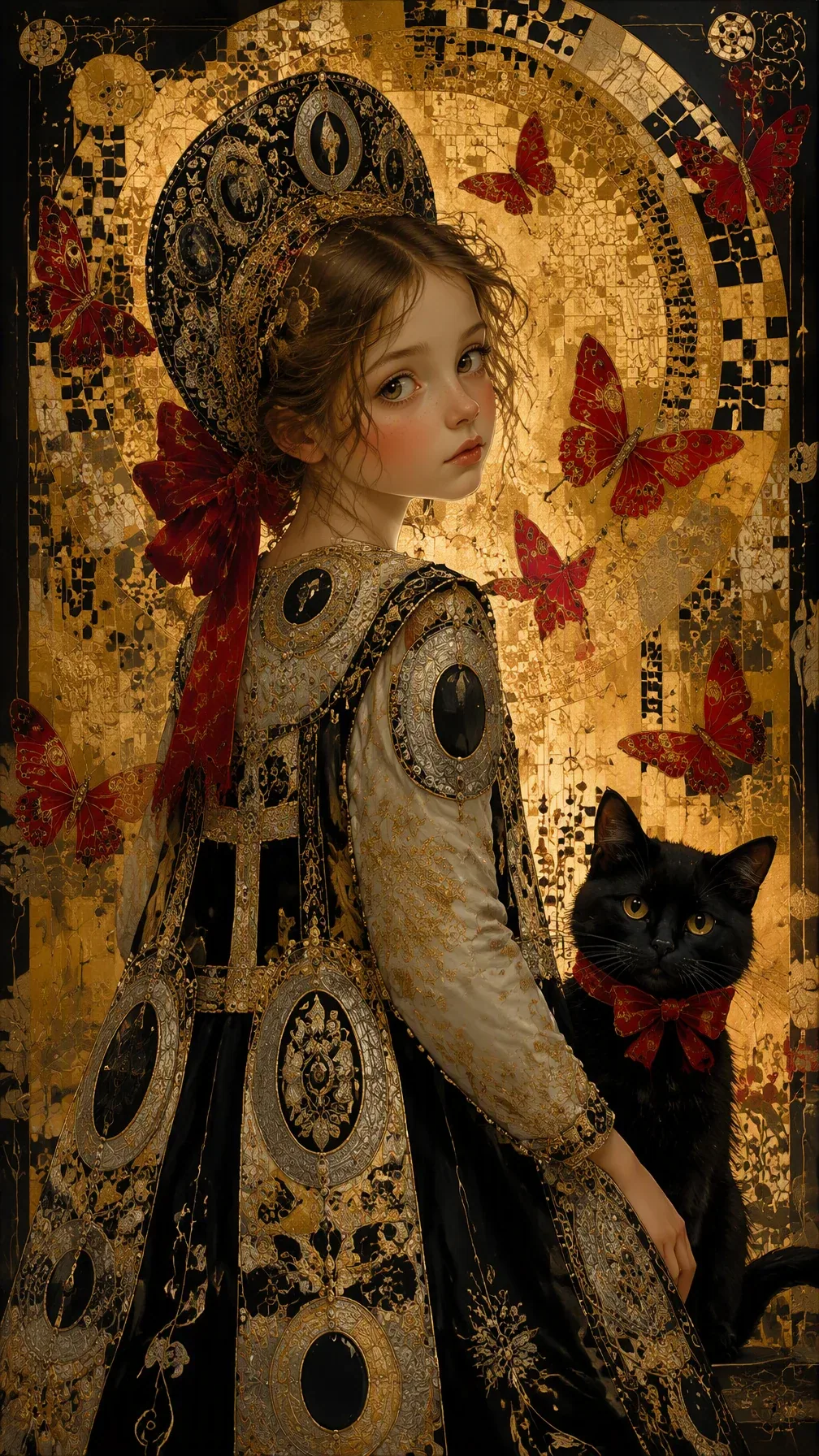 A captivating fairy tale illustration, inspired by the opulent and decorative style of Gustav Klimt and the f… - AI提示词参考图，来自西西提示词