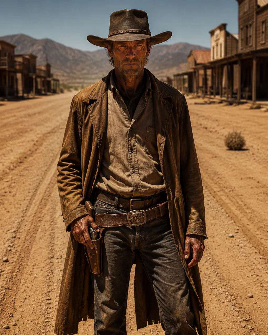 Create a hyper-realistic cinematic scene from a classic western standoff capturing the tension of high noon c… - AI提示词参考图，来自西西提示词