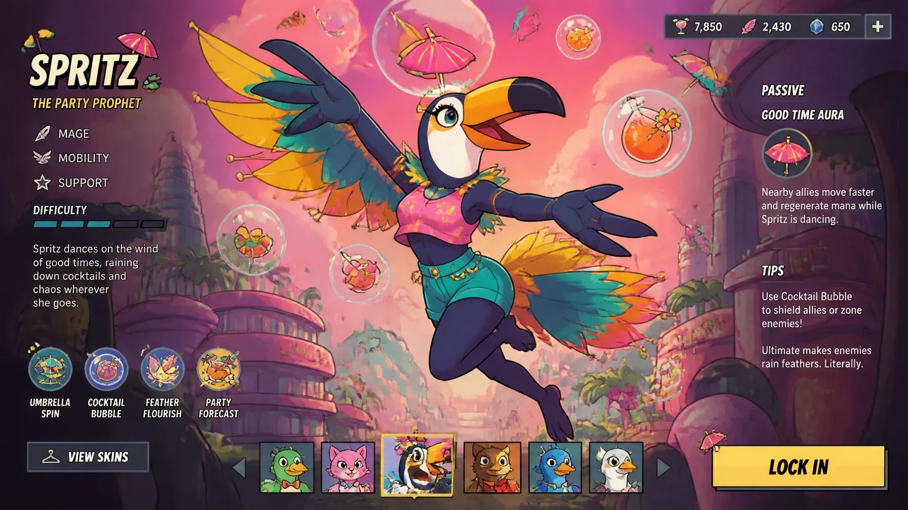 MOBA hero splash art in the style of Tuca and Bertie adult swim cartoon, energetic anthropomorphic toucan bir… - AI prompt reference from CC Prompt Galaxy
