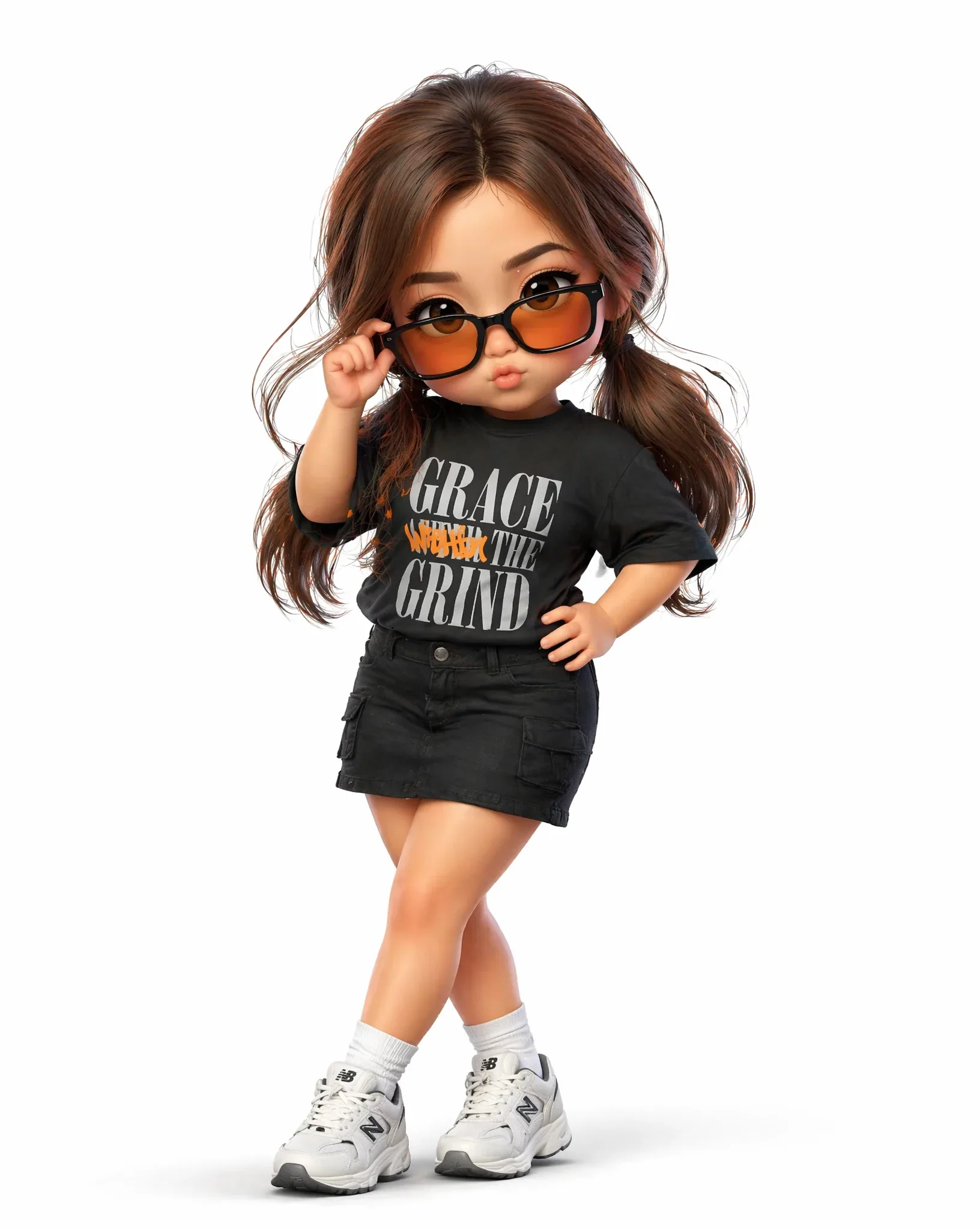 Create a high-quality, cute chibi-style 3D character illustration of a little girl [User Photo] with an overs… - AI prompt reference from CC Prompt Galaxy