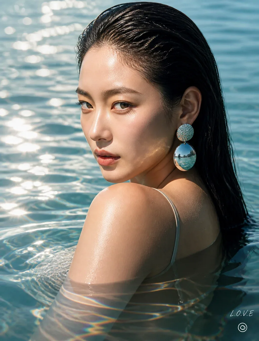 [인물] 이미지 1 [싸인] 우측하단에는 Meta가 운영하는 Threads 로고가 작게 위치하고, 그 위에 흰색 필기체로 "L.O.V.E"라고 싸인처럼 작게 적혀 있다. [인물의 포즈 및 표정] … - AI提示词参考图，来自西西提示词