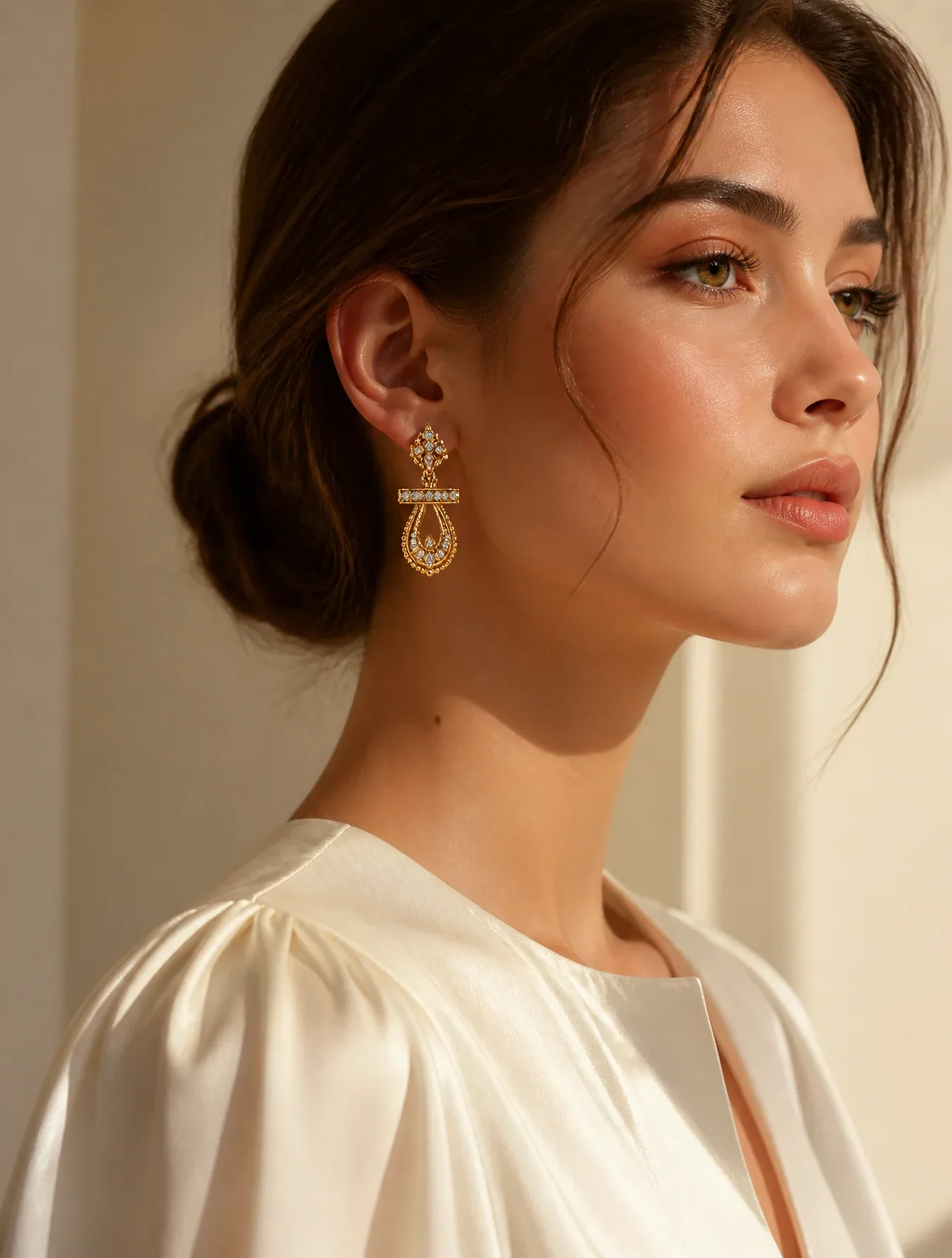 Luxury jewelry editorial photography, ultra-realistic high-fashion campaign.A graceful young woman shown in a… - AI提示词参考图，来自西西提示词
