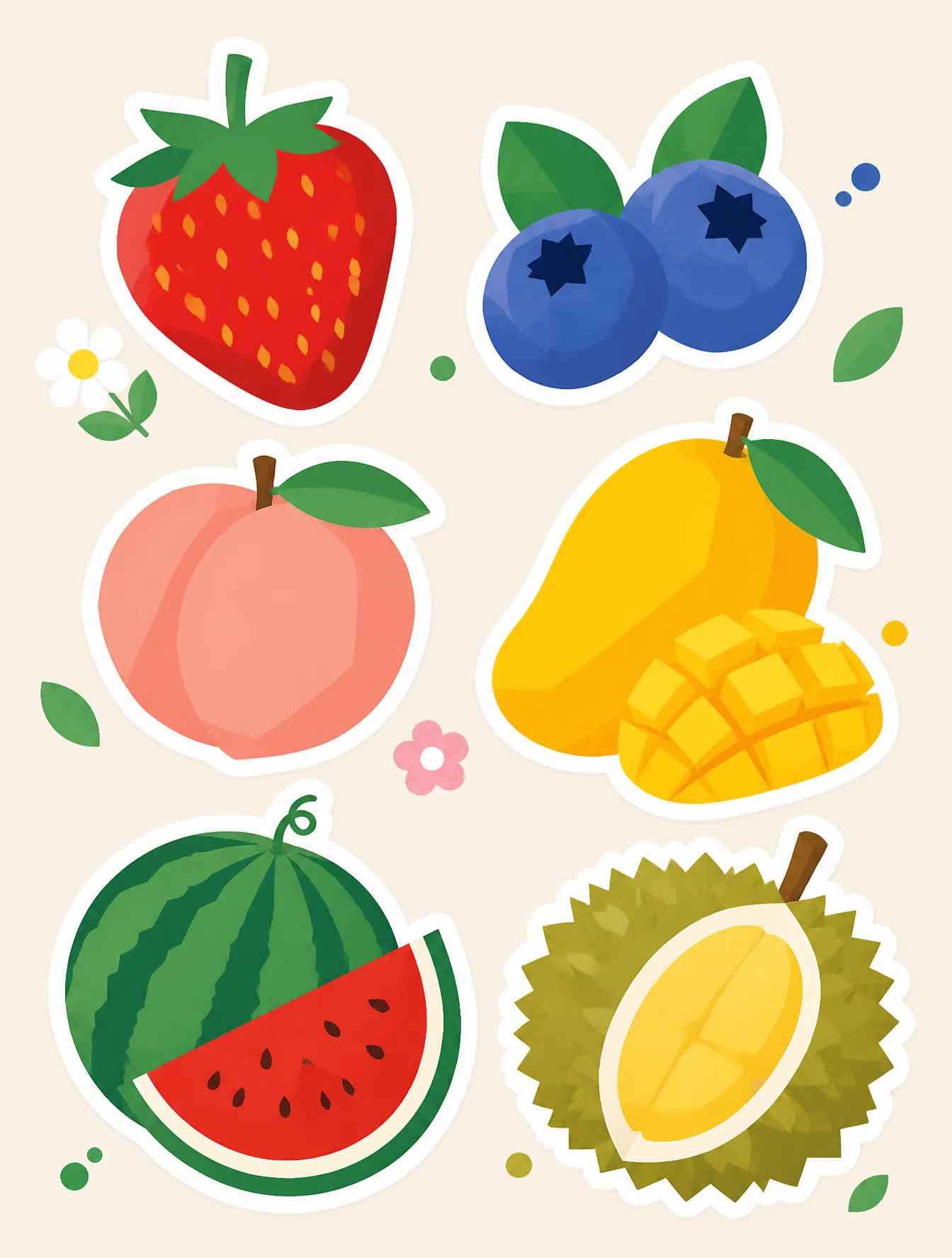 This is a flat-style illustration with simple geometric shapes and bright colors. The main subjects are six k… - AI prompt reference from CC Prompt Galaxy