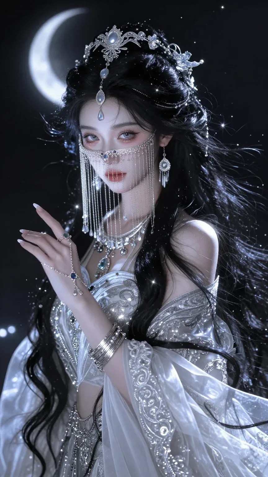 (masterpiece, best quality, ultra detailed, fantasy portrait, dark elegance, celestial beauty, mystical empre… - AI提示词参考图，来自西西提示词