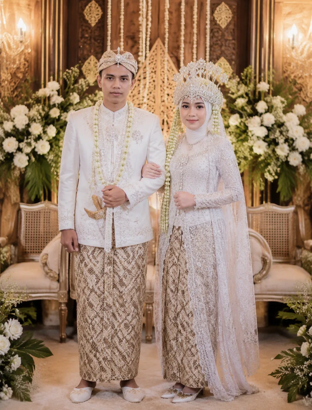 Ubah foto referensi ini menjadi foto pasangan pengantin yang mengenakan busana pengantin adat Sunda tradision… - AI提示词参考图，来自西西提示词