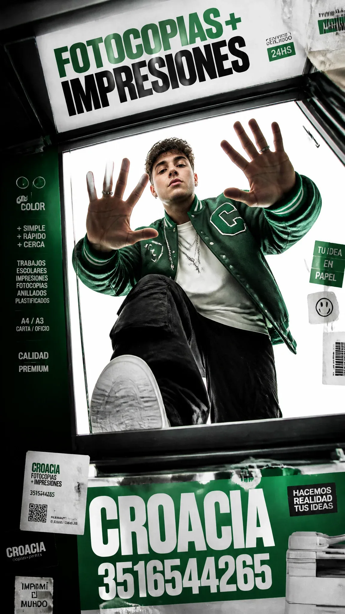 A premium 9:16 streetwear editorial advertising poster. Main Subject: A confident young male Argentine model … - AI提示词参考图，来自西西提示词