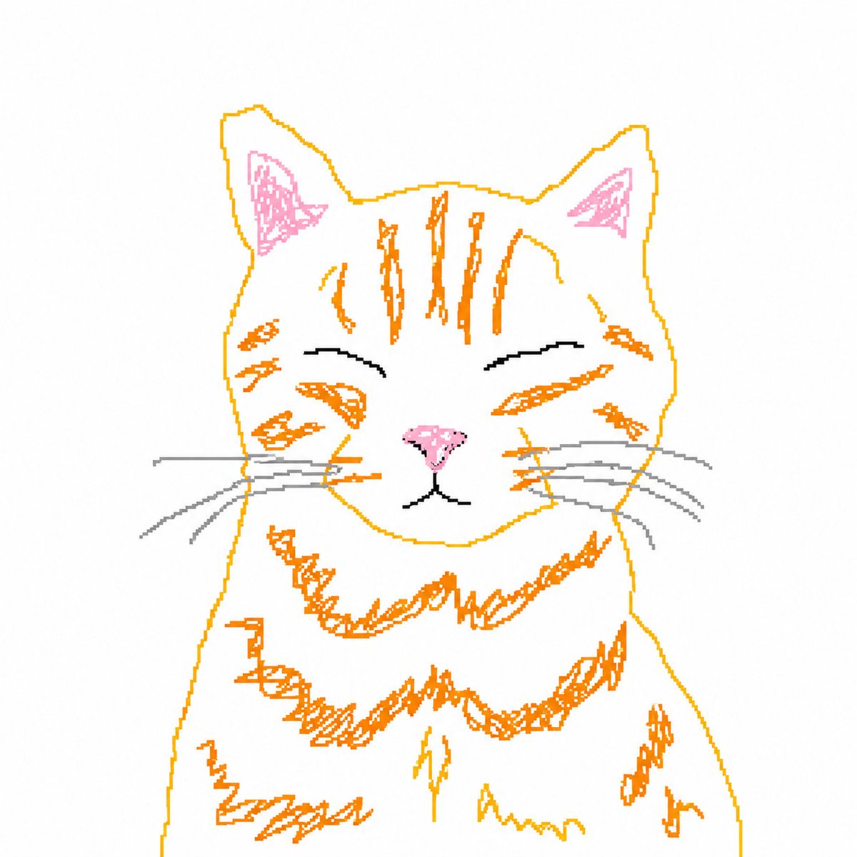 Using the provided reference image, redraw the same cat as a deliberately clumsy computer-mouse doodle in a s… - AI提示词参考图，来自西西提示词