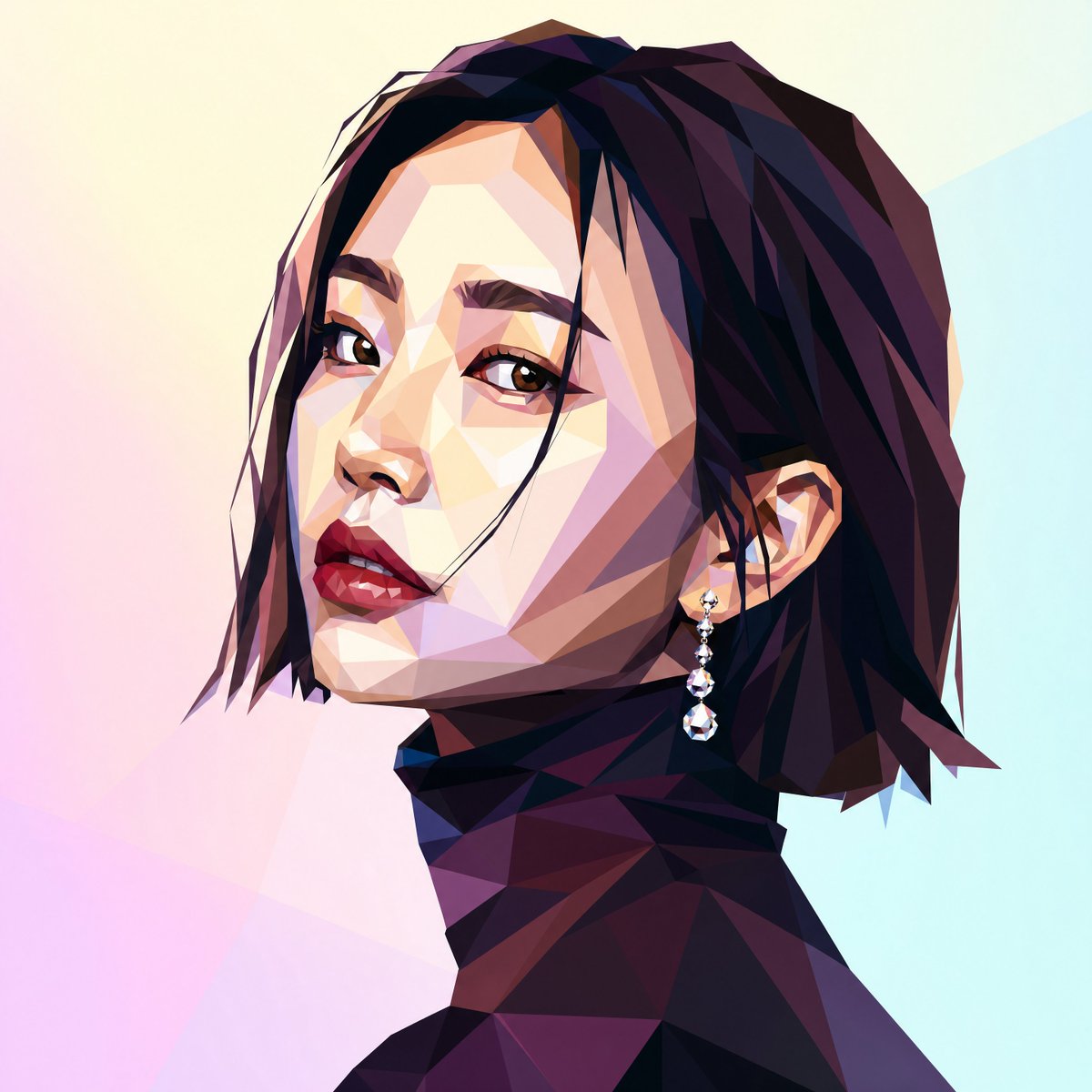 Create a square 1:1 digital illustration in a low-poly faceted geometric style: a close-up side-profile portr… - AI提示词参考图，来自西西提示词