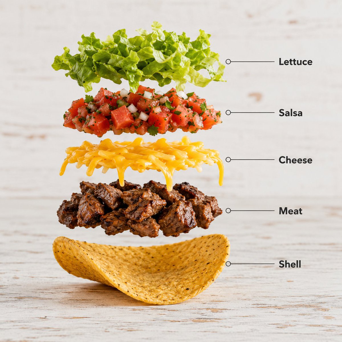 Create a hyper-realistic exploded vertical infographic composition of {argument name="food item" default="tac… - AI提示词参考图，来自西西提示词