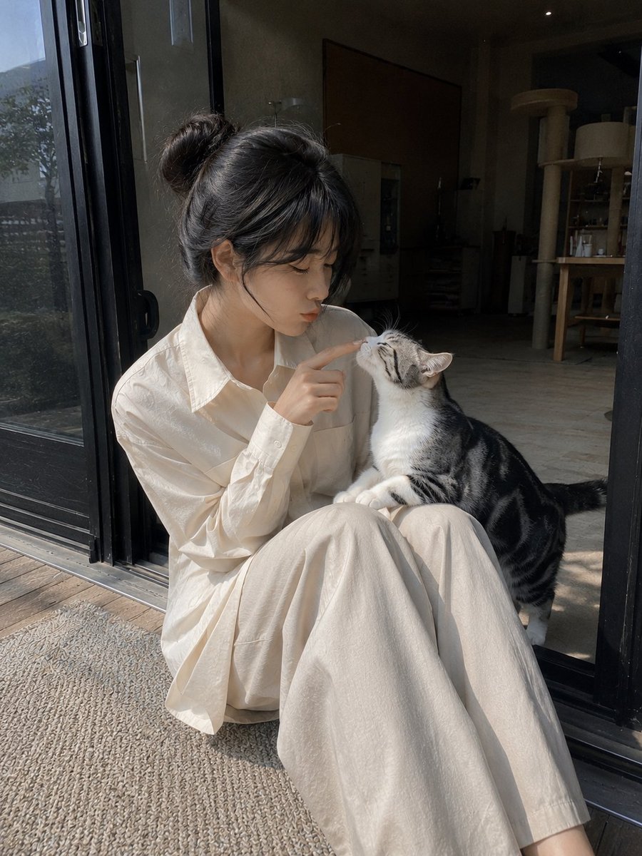 A candid mobile photo of a {argument name="subject" default="young East Asian woman"} sitting at the doorway … - AI prompt reference from CC Prompt Galaxy