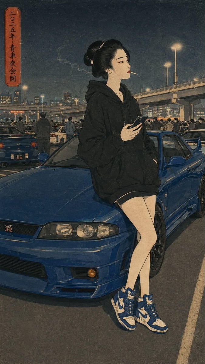 Cinematic neo-retro Japanese street scene inspired by 1990s manga and vintage anime aesthetics. A {argument n… - AI提示词参考图，来自西西提示词