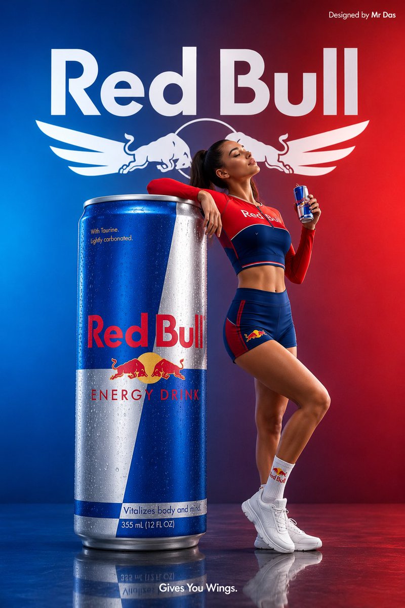 Minimalist commercial ad featuring an oversized {argument name="product" default="Red Bull can"}, ultra clean… - AI提示词参考图，来自西西提示词