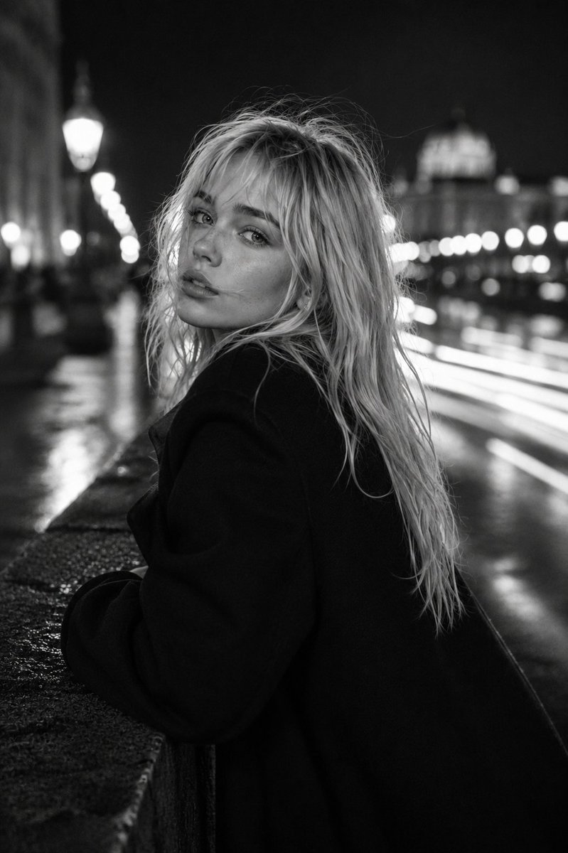 An ultra-photorealistic monochrome fashion portrait of an elegant {argument name="subject" default="young wom… - AI提示词参考图，来自西西提示词