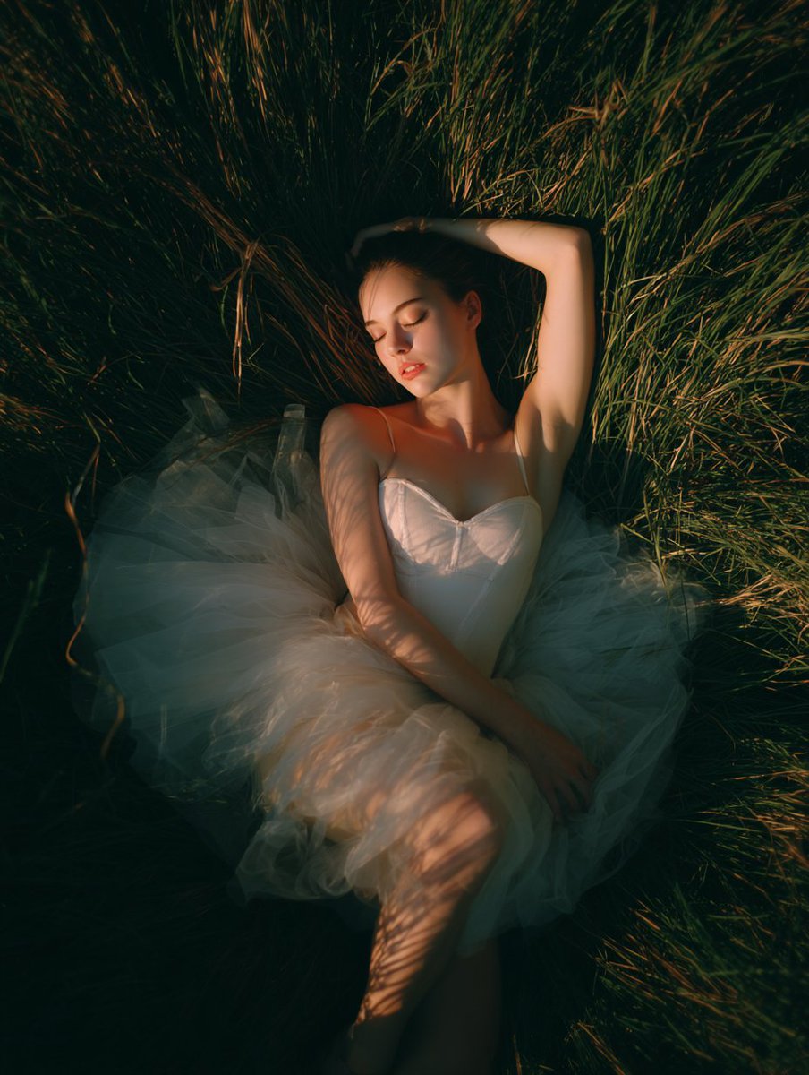 Tall Grass Portrait {argument name="subject" default="[SUBJECT]"}, lying in tall grass, shot from directly ab… - AI提示词参考图，来自西西提示词