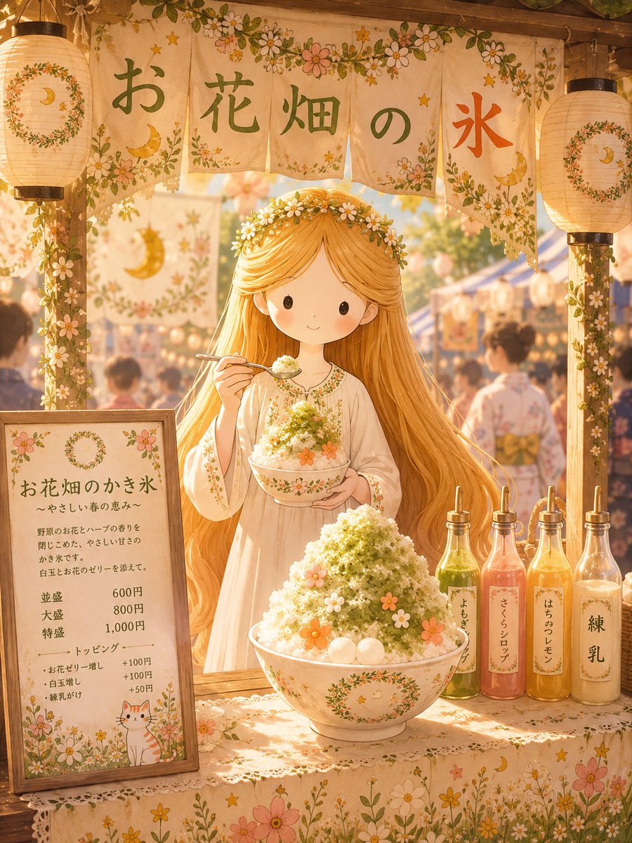 Make an illustration. Create a Japanese festival food stall based entirely on the uploaded illustration. The … - AI提示词参考图，来自西西提示词