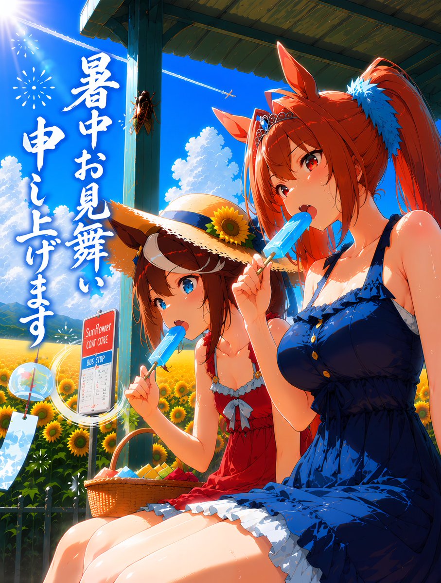 Create a vibrant summer anime illustration in a polished gacha-game key visual style, vertical 3:4 compositio… - AI prompt reference from CC Prompt Galaxy