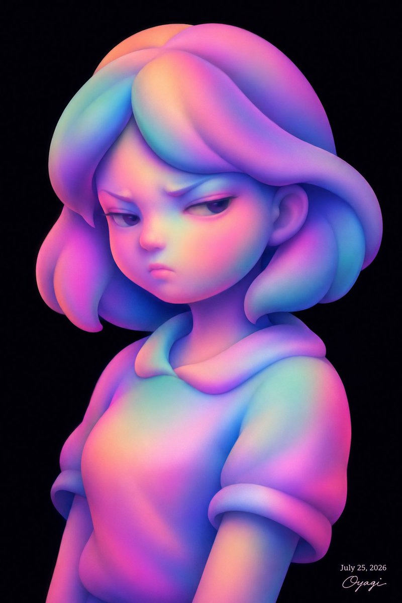 Create a square digital 3D illustration of a stylized deformed human girl bust portrait on a deep black backg… - AI提示词参考图，来自西西提示词