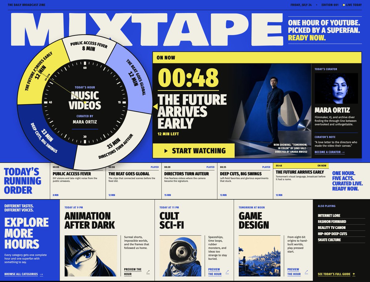 Using REFERENCE_0 as the design/style base, regenerate the same Mixtape broadcast-zine webpage as a revised i… - AI提示词参考图，来自西西提示词