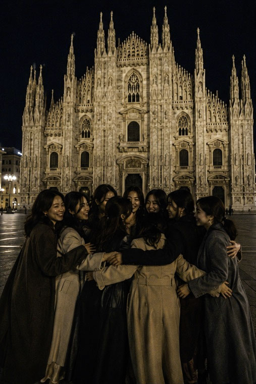 An intimate, candid late-night photograph of ten young Asian women, around 20 years old — {argument name="gro… - AI prompt reference from CC Prompt Galaxy