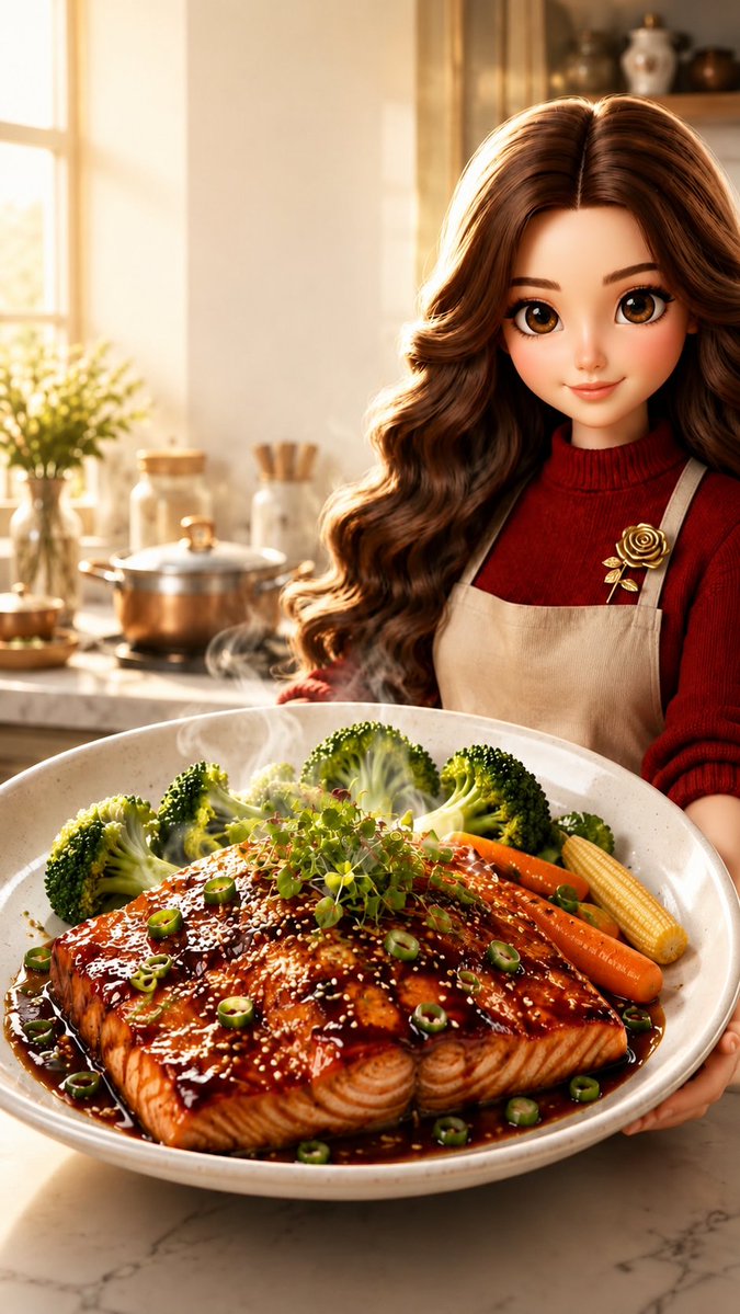 Create an ultra-realistic 3D Pixar/Disney-inspired vertical food advertisement in a warm sunlit home kitchen.… - AI提示词参考图，来自西西提示词