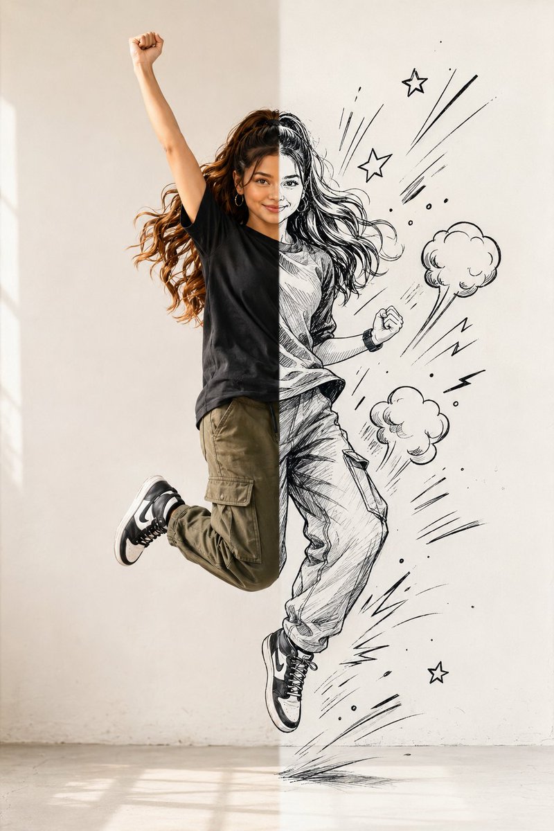Create a full-body minimalist studio portrait of {argument name="character description" default="a young woma… - AI提示词参考图，来自西西提示词