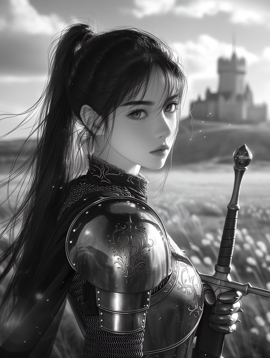 Create a vertical monochrome black-and-white fantasy portrait of {argument name="character name" default="a y… - AI提示词参考图，来自西西提示词