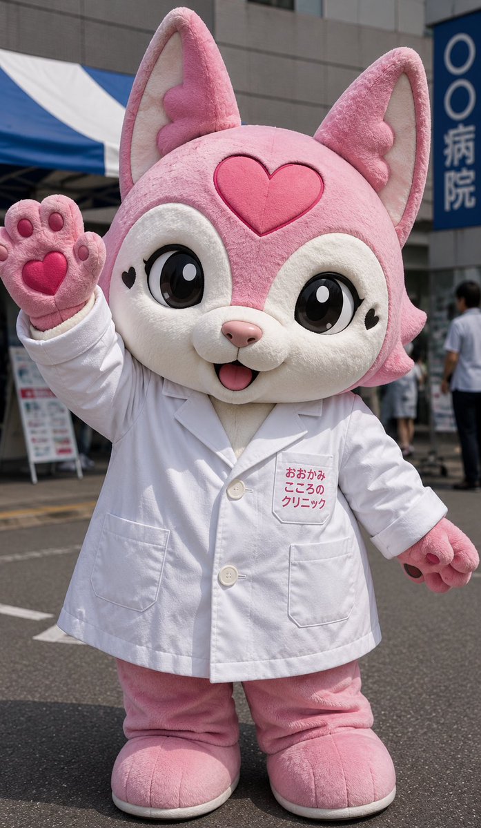 Create a realistic full-body street photo of a cute mascot character in a plush animal kigurumi costume, stan… - AI提示词参考图，来自西西提示词