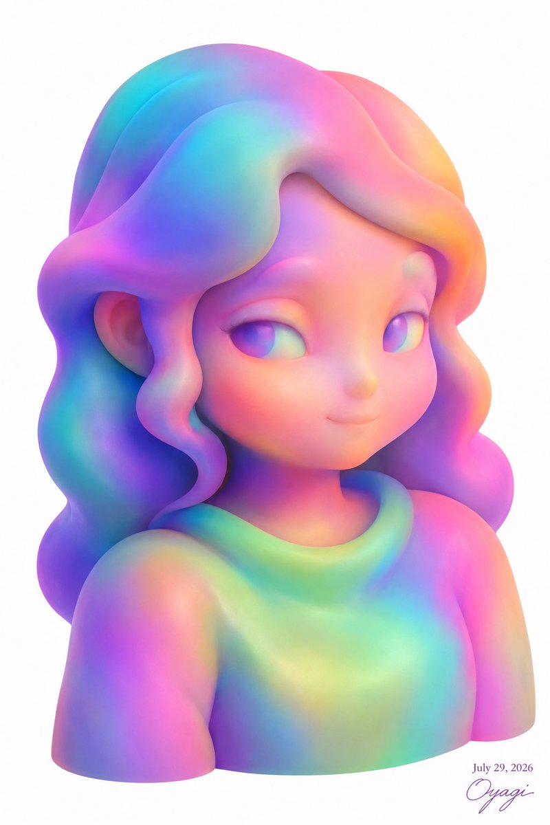 Create a clean 3D stylized bust portrait of a cute young girl with soft toy-like clay material, centered on a… - AI提示词参考图，来自西西提示词