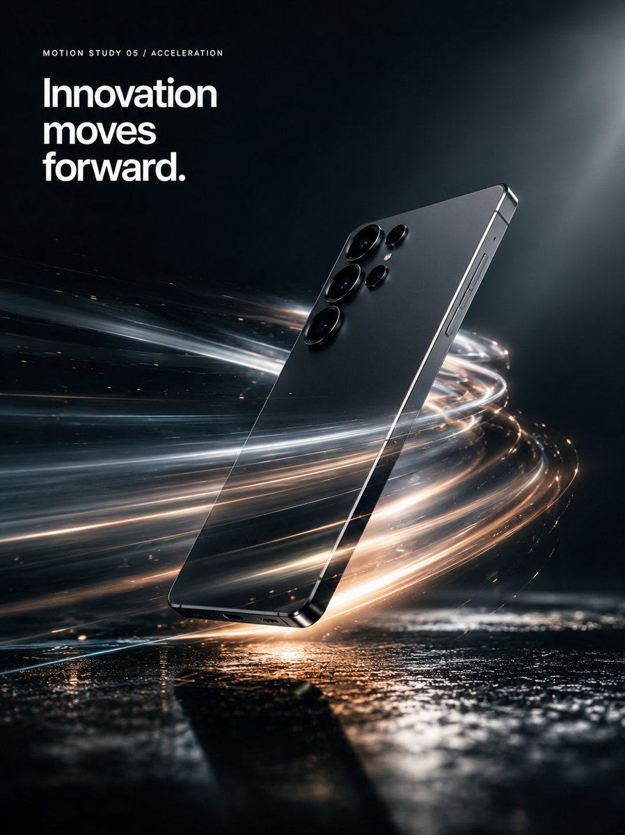 Create a cinematic premium smartphone advertisement poster in a dark futuristic studio setting. A sleek matte… - AI提示词参考图，来自西西提示词