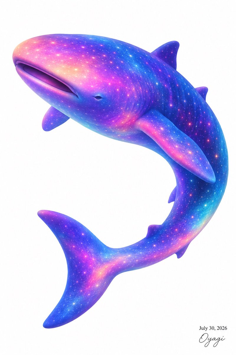 Create a single-subject digital illustration of a celestial whale shark, isolated on a clean white background… - AI提示词参考图，来自西西提示词