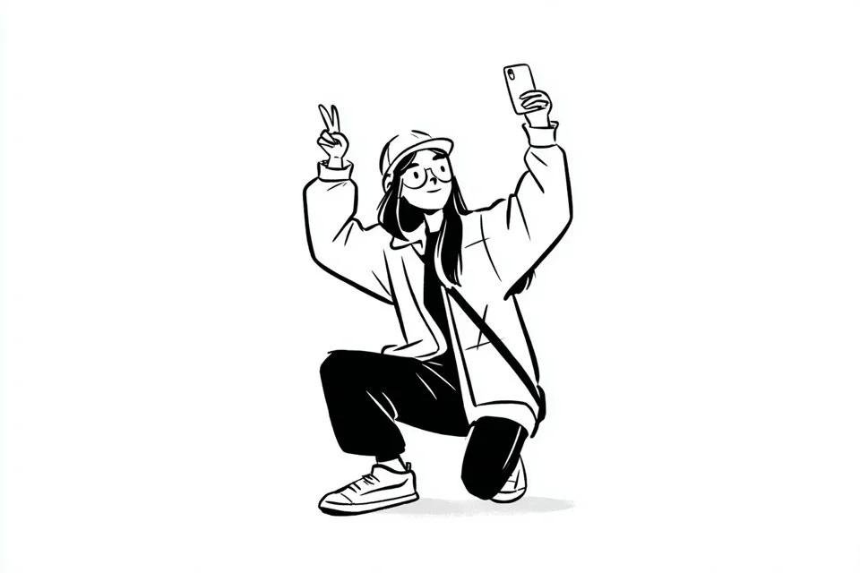 Minimalist black-and-white editorial character illustration of {argument name="character" default="a young tr… - AI提示词参考图,来自西西提示词