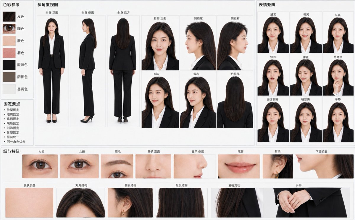 Create a "{argument name="chart title" default="Character Identity Consistency Reference Chart"}" based on th… - AI提示词参考图，来自西西提示词