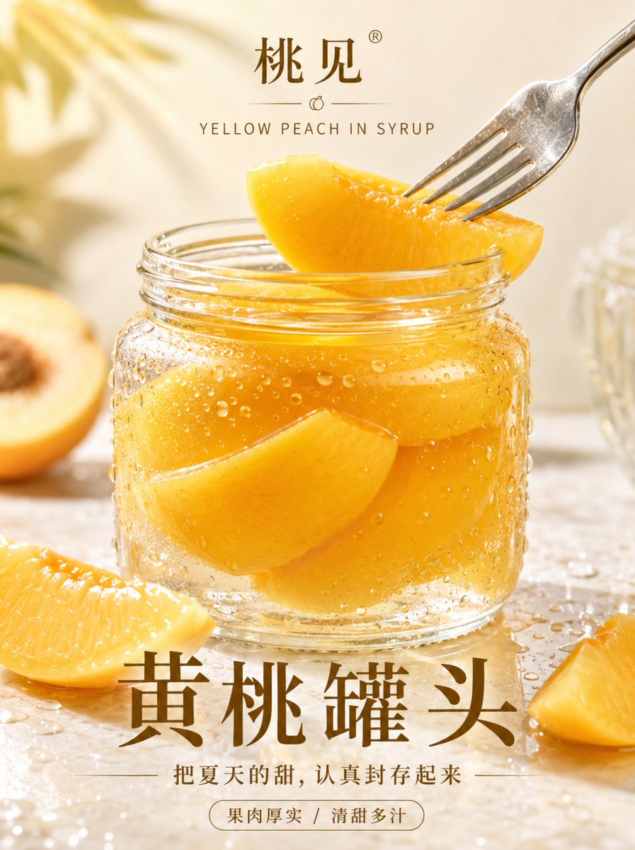 High-end realistic fruit dessert poster, themed around {argument name="product subject" default="canned yello… - AI prompt reference from CC Prompt Galaxy
